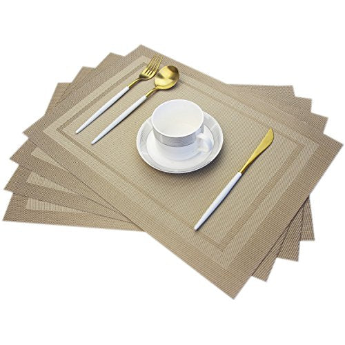 Bright Dream Placemats Easy to Clean Non-Slip Woven Plastic Placemats for Kitchen Table Washable Table Mats Set of 4 (Beige)