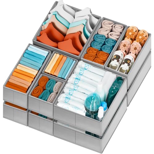 12 Pack Drawer Organizer Bins for Clothes Storage