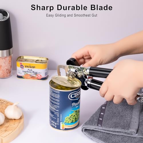 Urbanstrive XL Large Heavy Duty Can Opener Manual Smooth Edge, Hand Held Can Openers for Seniors, Stainless Steel, Comfortable Handle, Built-in Bottle Opener, 8.66 inch Black