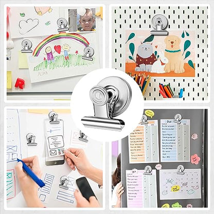20 Pack Refrigerator Magnets Fridge Magnetic Clips Heavy Duty, Fridge Magnet Clips, Whiteboard Magnets Clips, Clips Magnets for Fridge, Whiteboard, Refrigerator (Silver)
