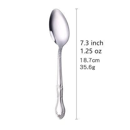 QIBOORUN 12-Piece Stainless Steel Dinner Spoons with Flower Edge, Stainless Steel Dinner Spoons Set, Table Spoon Dessert Spoons for Home, Kitchen or Restaurant - 7.3 Inches, Silver