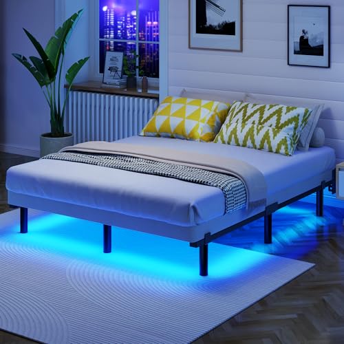 King Size Bed Frame with LED Lights, Metal Base