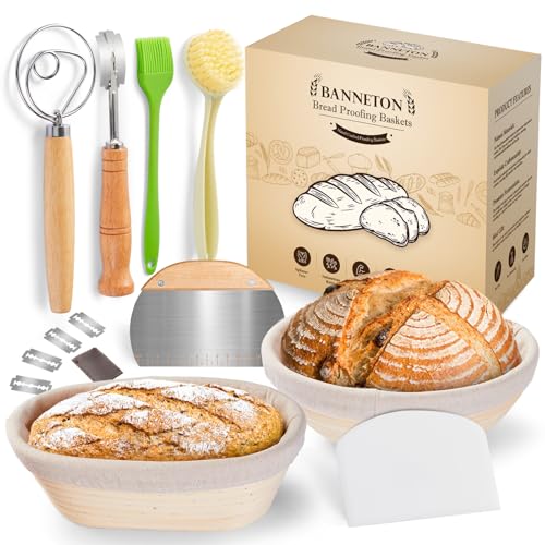 2 Pack Banneton Bread Proofing Basket Set with Accessories