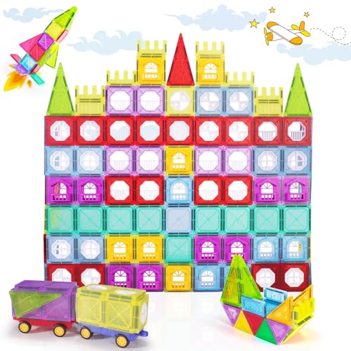 110 Piece Magnetic Tiles Building Set with Cars