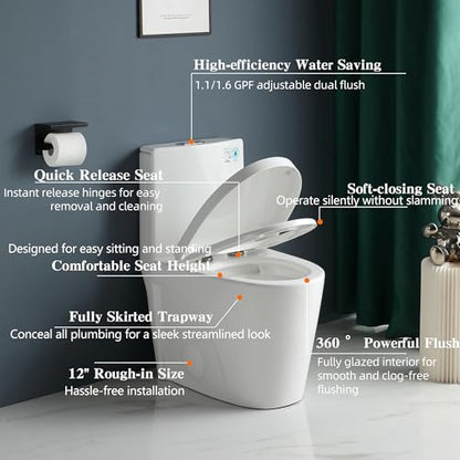 Favfurish Dual-Flush Elongated One Piece Toilet