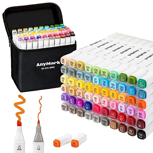60 Pack Dual Tip Alcohol Art Markers Set