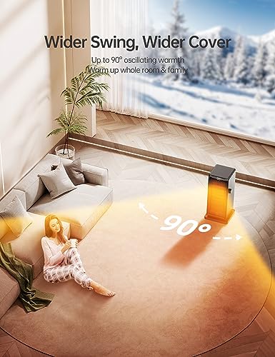 Space Heater, SANVINDER 1500W Portable Electric Heater for Bedroom, ECO Thermostat 90° Oscillating, 24 hours timer, Fast Heating, with Remote, Overheat Protection, LED Display for Office