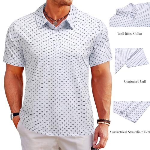 PINSPARK Men's Polo Shirt Casual Sports Fitted Tactical Polo Shirts for Men Short Sleeve, White, Small