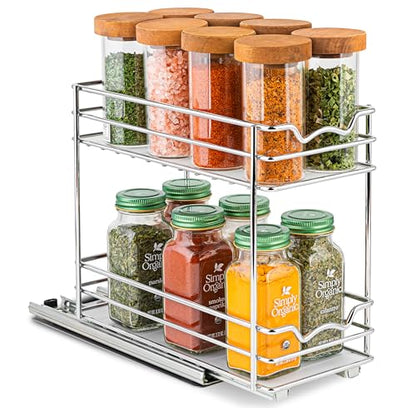 Spice Rack Organizer for Cabinet, Heavy Duty - Pull Out Spice Rack - Lifetime Limited Warranty - Spice Organization 4"Wx10-3/8"Dx8-7/8 H - Spice Racks for Inside Cabinets & Pantry Closet