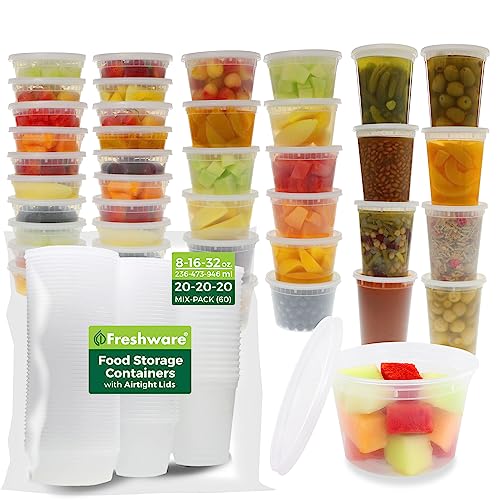 60 Pack Food Storage Containers with Lids, 8/16/32oz