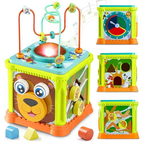 Wooden Activity Cube Baby Montessori Toy with Music