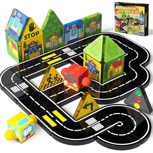 Magnetic Road Tiles Set with Cars Building Toys