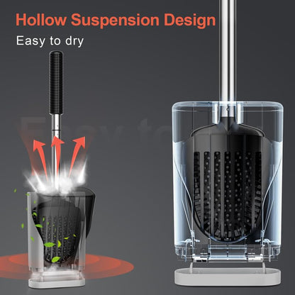 Silicone Toilet Bowl Brush with Holder: Long Handle Toilet Brush and Holder Set for Bathroom, Wall Mounted Toilet Scrubber Cleaner Brush(Black&Grey)