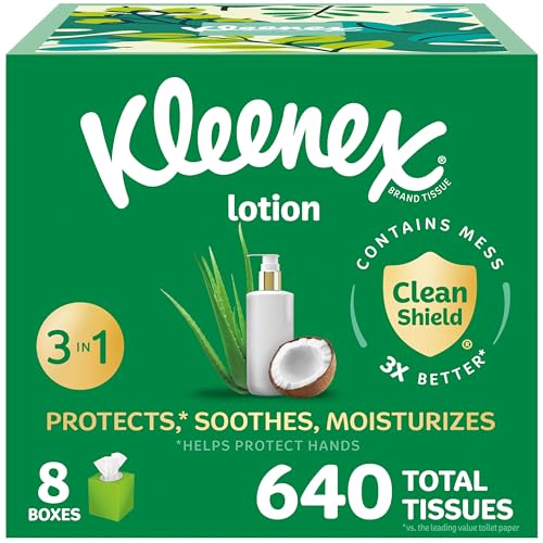 8 Pack Kleenex Lotion Facial Tissues, 3-Ply, 80 Count