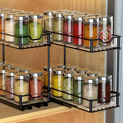 NANAGIFTREE Pull Out Spice Rack Organizer for Cabinet-2 Packs-2 Tier Slide Out Spice Rack, Sliding Spice Organizer Shelf, 4.48''W x 10.23''D x 8.55''H.