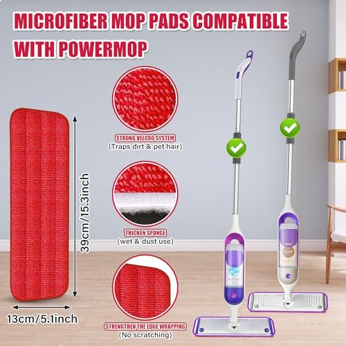 Spray Wet Mops for Hardwood Floor Cleaning - EXEGO Microfiber Dry Dust Spray Mop with Washable Pads fit for Swiffer PowerMop, Wet Jet Mop Flat Floor Mop with Sprayer for Wood Laminate Ceramic Tiles