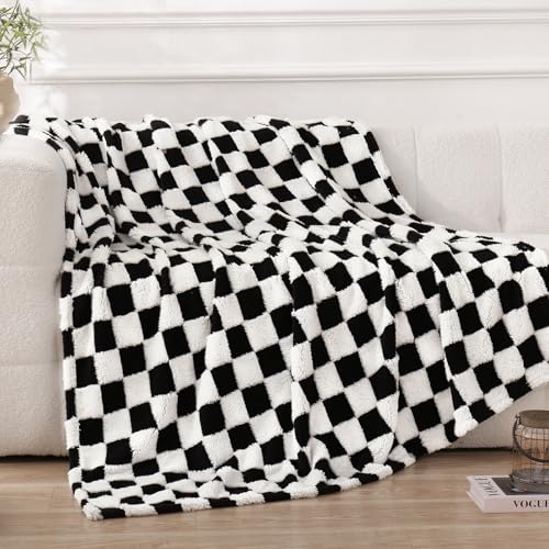 Checkered Throw Blanket Soft Fuzzy Lightweight Bed Blanket