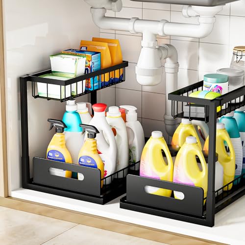 2 Pack Under Sink Organizer Slide Out Cabinet Shelf