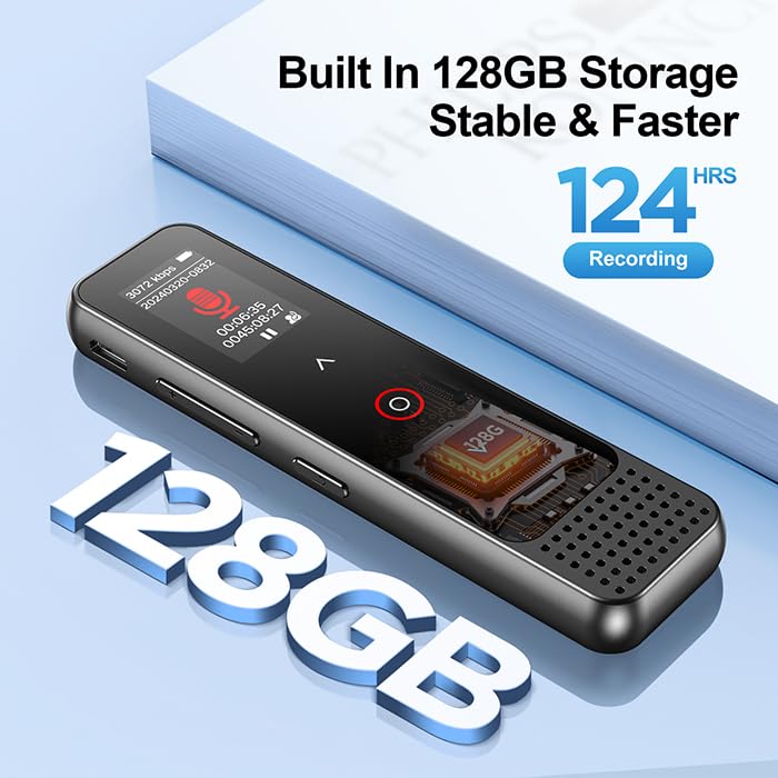 128GB Voice Recorder with Playback & Noise Cancelling