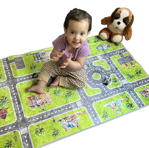 Smooth Haven Kids Play Rug, City Life Playmat, Super Soft Micro Fiber Hypoallergenic Low Pile Rug (27" x 40") Non-Slip Backing, Machine Washable, Educational Road Traffic Play Rug.