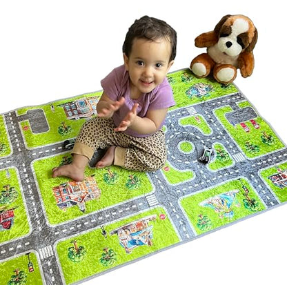Smooth Haven Kids Play Rug, City Life Playmat, Super Soft Micro Fiber Hypoallergenic Low Pile Rug (27" x 40") Non-Slip Backing, Machine Washable, Educational Road Traffic Play Rug.