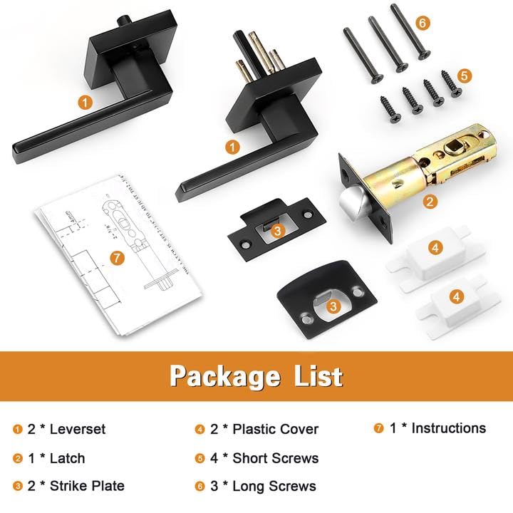 Probrico Square Passage Levers Matt Black 4-Pack
