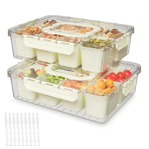 2 Pack Divided Snack Serving Tray with Lid