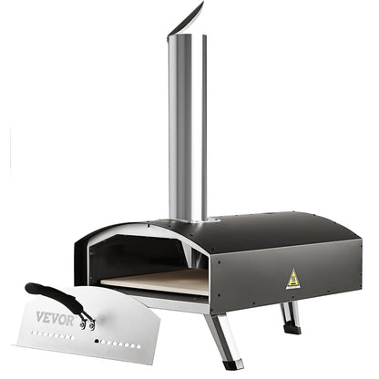 VEVOR Outdoor Pizza Oven, 12-inch Pellet and Charcoal Fire Pizza Maker, Portable Outside Stainless Steel Ovens with Pizza Stone, Waterproof Cover, Shovel, Wood Burner for Backyard Camping, Black