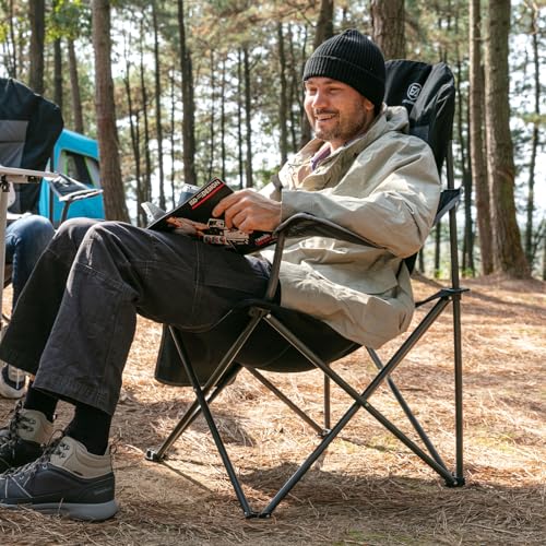 EVER ADVANCED Folding Camping Chair for Outside with High Back Padded Oversized Lawn Chairs Folding Lightweight Sturdy Steel Portable Outdoor Camp Chair for Adults