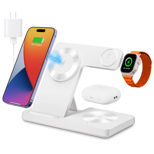 Magnetic 3 in 1 Wireless Charging Station for Magsafe iPhone 12-15 Series, Charging Station for Multiple Devices, Mag-Safe Wireless Charger Stand for Apple Watch 9/8/7/6/5/4/3/2/SE & AirPods 3/2/Pro