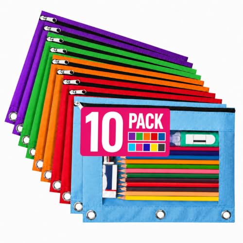 10 Pack Binder Zipper Pencil Pouch Pockets