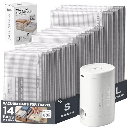 14 Pack Vacuum Storage Bags with Rechargeable Pump