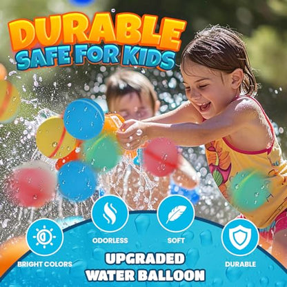 Reusable Water Balloons for Kids, Silicone Refillable Water Balls, Self-Sealing Splash Bombs, Quick Fill with Magnetic & Mesh Bag, Water Toys for Summer Outdoor Pool Backyard Party (12 Pack)