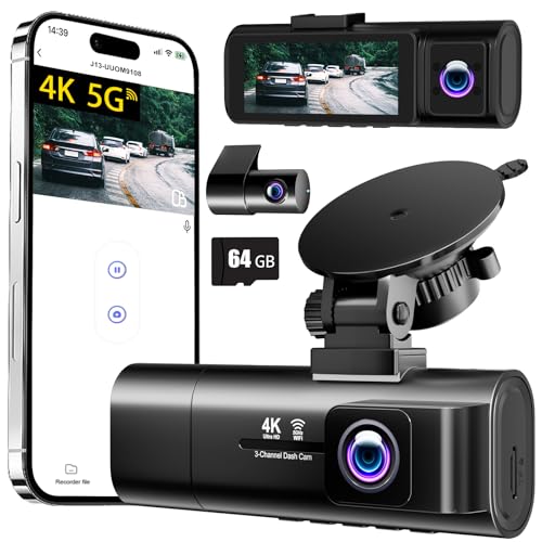 4K Triple Channel WiFi Dash Cam Front and Rear