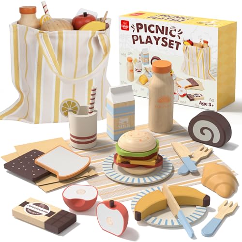 Wooden Cutting Play Food Set for Kids Kitchen