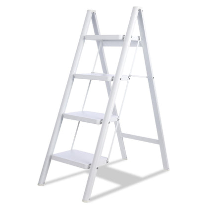 TOOLITIN 4 Step Ladder, Folding Step Stool for Adults with Wide Anti-Slip Pedal, Lightweight, Perfect for Kitchen& Household, Library Office,330lbs Capacity Sturdy Steel Ladder,White