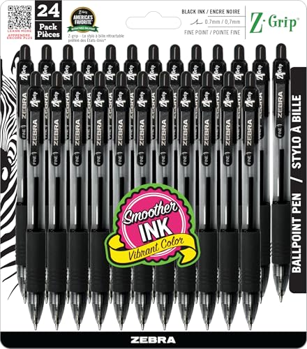 24 Pack Zebra Z-Grip Retractable Ballpoint Pens 0.7mm