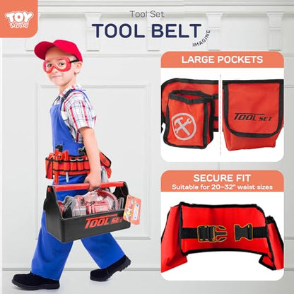 STEAM Life Kids Tool Set with Kids Tool Belt & Electronic Toy Drill, Toddler Tool Set for Boys, Kids Tape Measure, Toy Tools for Kids, Kids Tool Box, Toy Hammer, Play Tool Set for Toddlers 3-5