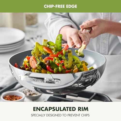 GreenPan 12" Tri-Ply Stainless Steel Wok with Lid
