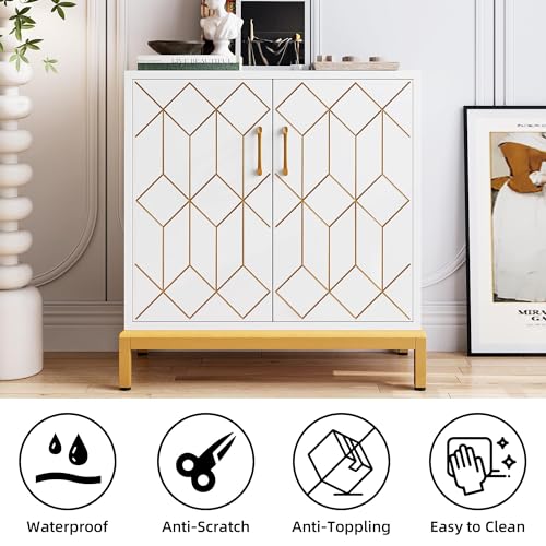 GarveeHome Accent Buffet Cabinet, Sideboard Buffet Cabinet with Storage, Modern Buffet Storage Cabinet with Doors and Shelves for Kitchen, Office, Dining Room, Living Room, White