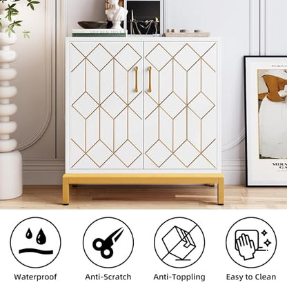 GarveeHome Accent Buffet Cabinet, Sideboard Buffet Cabinet with Storage, Modern Buffet Storage Cabinet with Doors and Shelves for Kitchen, Office, Dining Room, Living Room, White