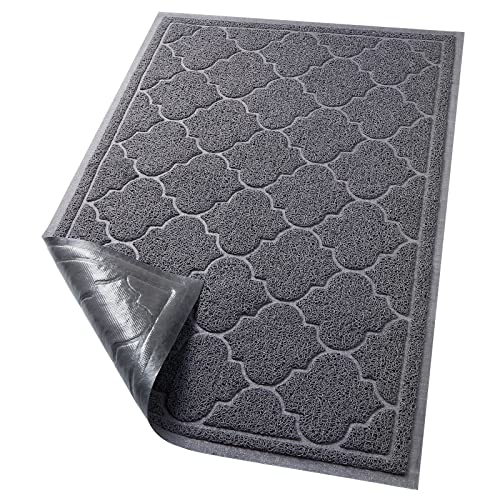 LuxStep Door Mat Large 24x36 Inch Indoor Outdoor Doormat, Non-Slip Low-Profile Design Floor Mat, Durable Trap Dirt and Dust Front Door Welcome Mat for Entryway,Patio,Garage, Grey