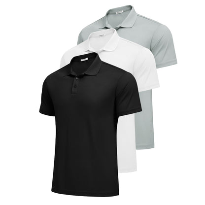 3 Pack Mens Moisture Wicking Polo Shirts