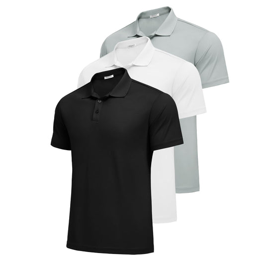 3 Pack Mens Moisture Wicking Polo Shirts