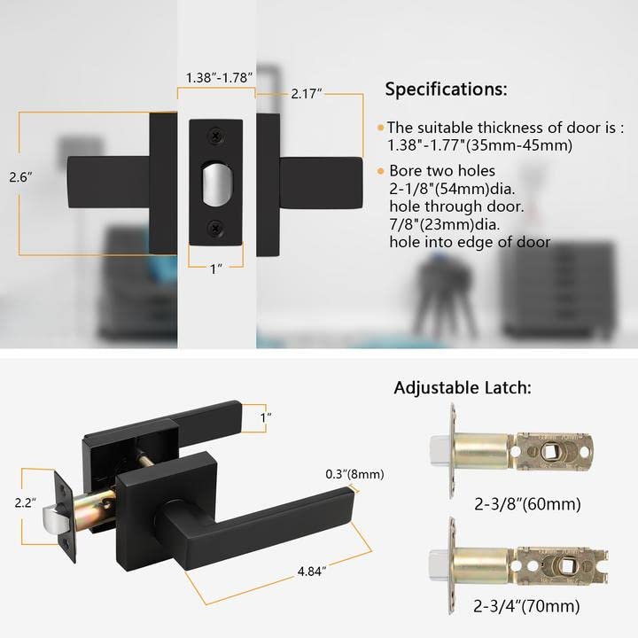 Probrico Square Passage Levers Matt Black 4-Pack