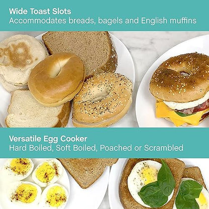 West Bend 78500 Breakfast Station, 2-Slice Toaster with Removable Meat and Vegetable Warming Tray and Egg Cooker/Poacher, Black