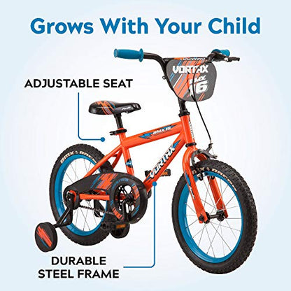 Pacific Vortax BMX Style Kids Bike, for Boys and Girls Ages 3 to 7, Single Speed, 16-Inch Wheels with Removable Training Wheels, Coaster and Hand Brake, Orange