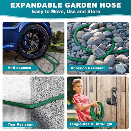 Garden Hose, Gretons Water Hose 100ft Expandable Garden Hose with 10 Function Hose Nozzle, 50 Layers Innovative Nano Rubber Retractable Hose, Lightweight No-Kink Flexible Garden Hose