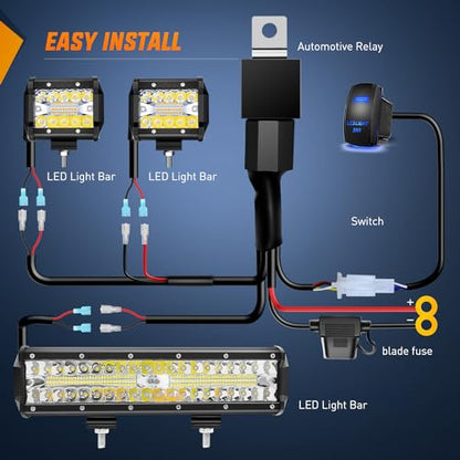 Nilight LED Light Bar 12 Inch 300W Spot Flood Combo 2 Pcs 4 inch 60W LED Pods Boat Driving Fog Lights with Off Road Wiring Harness- 3 Leads for Trucks Pickup Golf Cart SUV ATV UTV 4x4 Van Camper