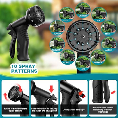 Garden Hose, Gretons Water Hose 100ft Expandable Garden Hose with 10 Function Hose Nozzle, 50 Layers Innovative Nano Rubber Retractable Hose, Lightweight No-Kink Flexible Garden Hose